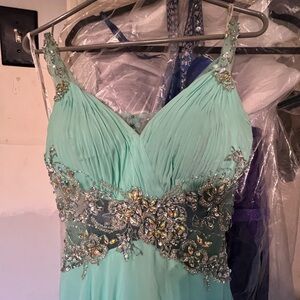 Elegant Mint Green Embellished Prom Dress